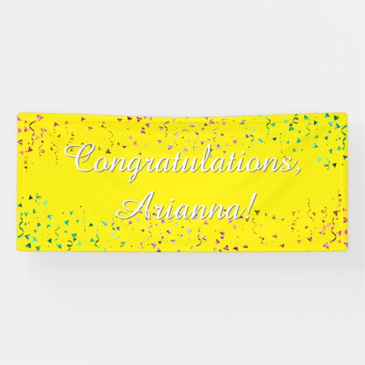 Kleurrijke Confetti Script Gefeliciteerd Geel Spandoek (Horizontaal)