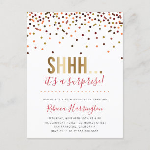 Kleurrijke Confetti Shhh... Het is een verrassings Uitnodiging Briefkaart