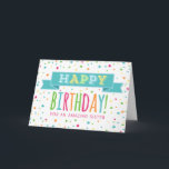 Kleurrijke Confetti Sister Verjaardag Kaart<br><div class="desc">Verjaardagskaart voor zusje met kleurrijke confetti,  handgeletterde stijl retro tekst en  banner in helderblauw,  sinaasappel,  geel,  groen en hete roze.</div>