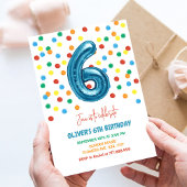 Kleurrijke Confetti Six Balloon 6th Birthday Boy Kaart