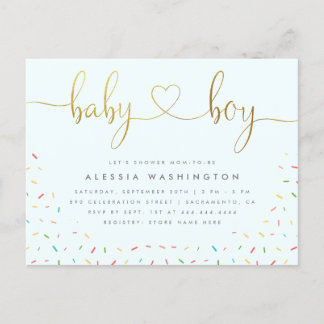 Kleurrijke Confetti Sprinkle Gold Boy Baby shower Uitnodiging Briefkaart