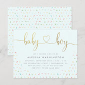 Kleurrijke Confetti Sprinkle Gold Boy Baby shower Uitnodiging Briefkaart (Voorkant / Achterkant)