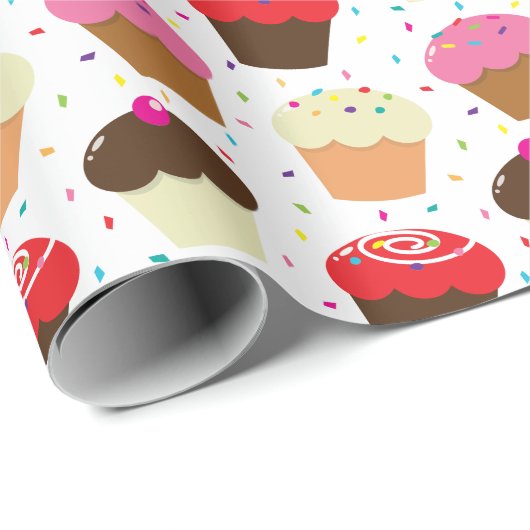 Kleurrijke Confetti & Sprinkles Cupcakes Cadeaupapier (Rol Hoek)