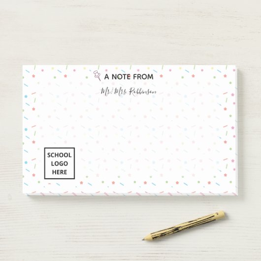 Kleurrijke Confetti Stars en Chocolate Rain Teache Post-it® Notes (Op bureau)