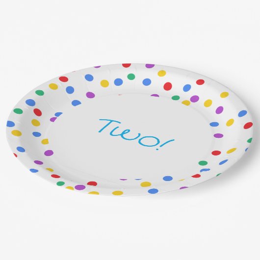 Kleurrijke Confetti Stippen 2e verjaardagsfeest Papieren Bordje (Gekanteld)