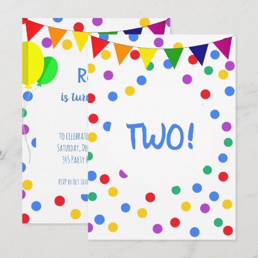 Kleurrijke Confetti Stippen 2e verjaardagsfeestje  Kaart (Voorkant / Achterkant)