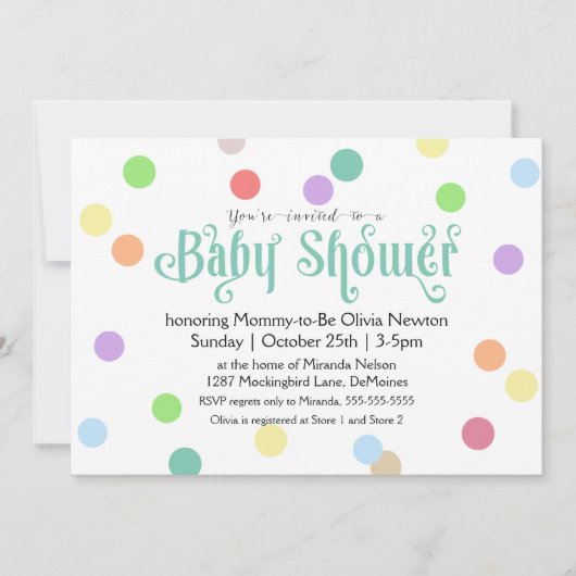Kleurrijke Confetti Stippen Baby shower Kaart (Voorkant)