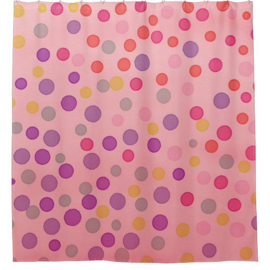 Kleurrijke confetti stippen op roze douchegordijn (Voorkant)