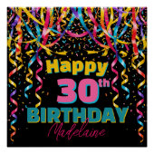 Kleurrijke Confetti Streamers 30ste verjaardagsfee Perfect Poster (Voorkant)