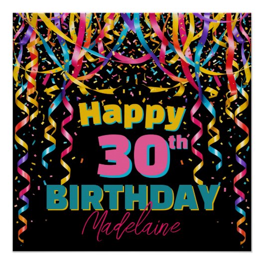 Kleurrijke Confetti Streamers 30ste verjaardagsfee Perfect Poster (Voorkant)