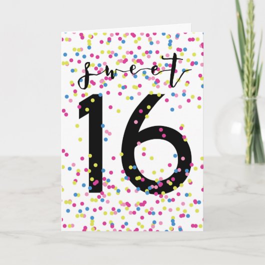 Kleurrijke Confetti Sweet 16 Kaart (Voorkant)