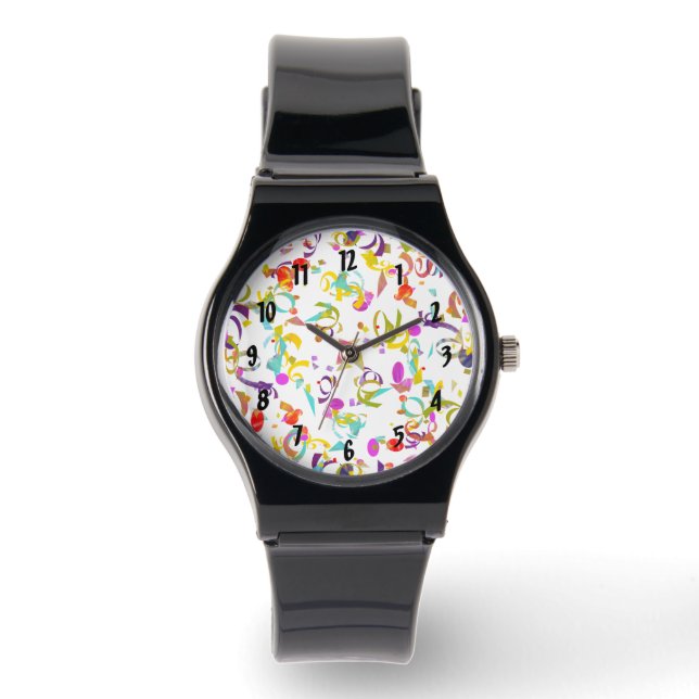 Kleurrijke Confetti Toss Achtergrond Sjabloon Horloge (Voorkant)