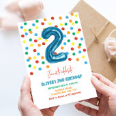 Kleurrijke Confetti Twee Ballon 2e Verjaardag Jong Kaart