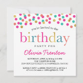 Kleurrijke Confetti verjaardagsfeestuitnodigingen Kaart (Voorkant)