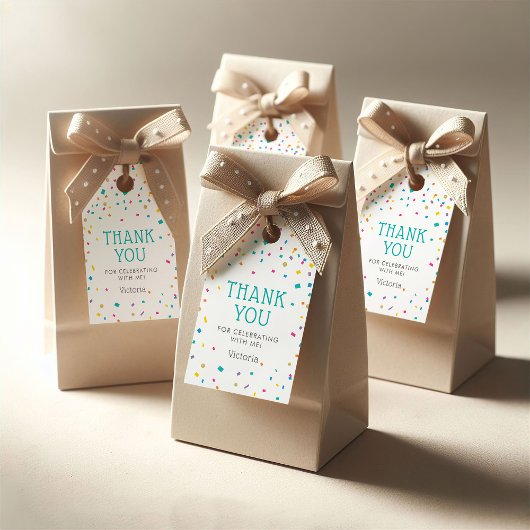Kleurrijke Confetti verjaardagsviering dank u Cadeaulabel
