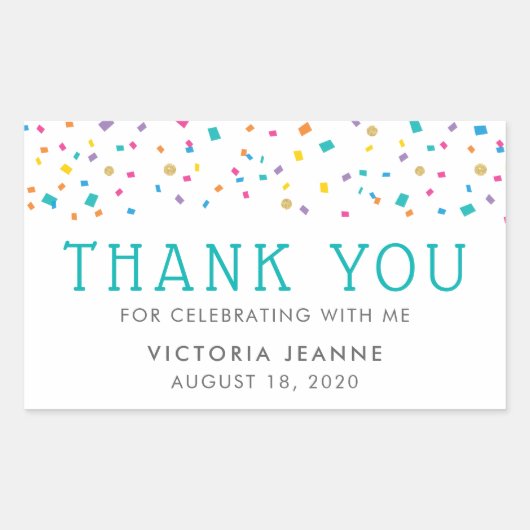 Kleurrijke Confetti verjaardagsviering dank u Rechthoekige Sticker (Voorkant)