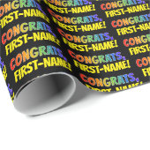 Kleurrijke "CONGRATS" + Persoonlijke benaming Verp Cadeaupapier (Rol Hoek)