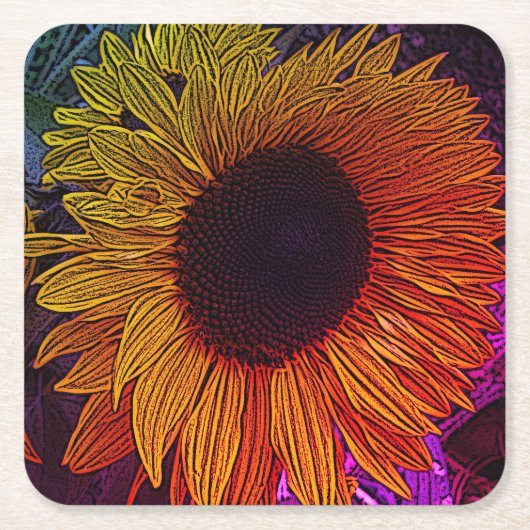 kleurrijke contemporeuze grote gele zonnebloem kartonnen onderzetters (Voorkant)