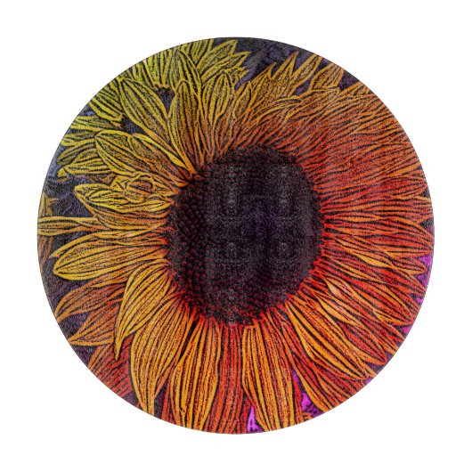 kleurrijke contemporeuze grote gele zonnebloem snijplank (Voorkant)