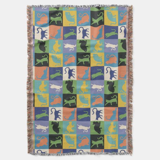 Kleurrijke Cool Cats in Quilt-achtige vierkanten Deken (Voorkant Verticaal)