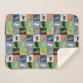 Kleurrijke Cool Cats in Quilt-achtige vierkanten Sherpa Deken (Voorkant (horizontaal))