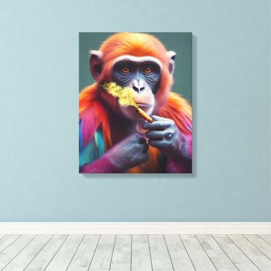 Kleurrijke Cool Dude Monkey Canvas Afdruk (Insitu (Houten vloer))