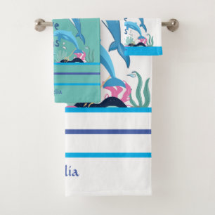 Kleurrijke Cool Ik Hou Van Dolfijnen Naam Monogram Bad Handdoek