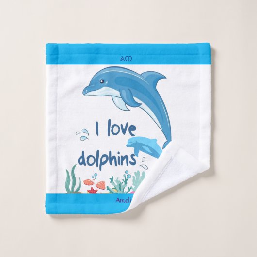 Kleurrijke Cool Ik Hou Van Dolfijnen Naam Monogram Bad Handdoek (Wasdoekje)