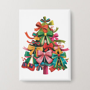 Kleurrijke Coquette Kerstboom Preppy Roze Kerstmis Button