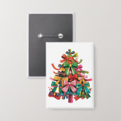 Kleurrijke Coquette Kerstboom Preppy Roze Kerstmis Button (Voorkant / Achterkant)