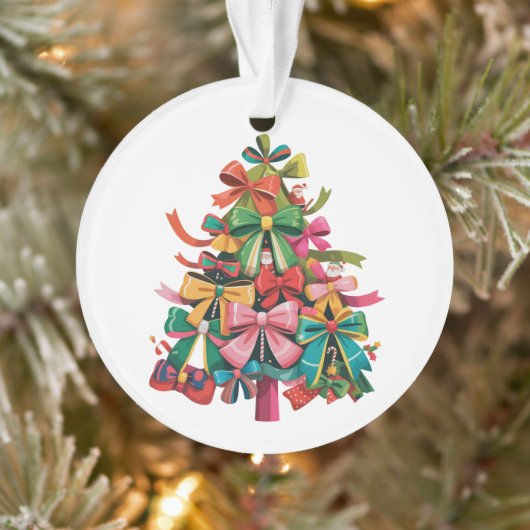 Kleurrijke Coquette Kerstboom Preppy Roze Kerstmis Ornament (Boom)