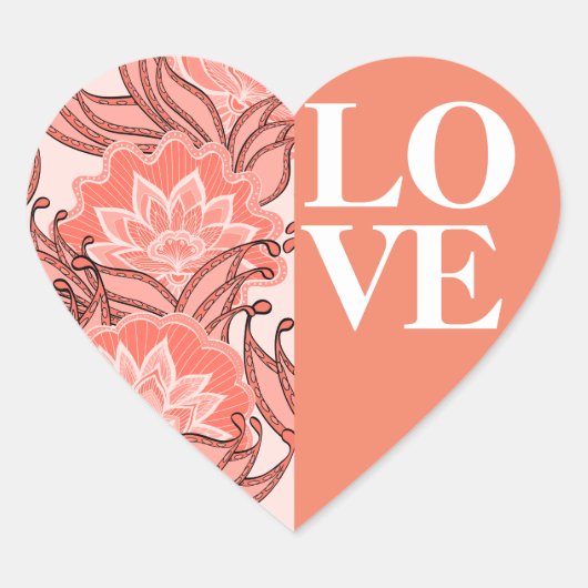 Kleurrijke Coral Boho Floral LOVE Hart Sticker (Voorkant)