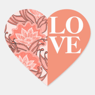 Kleurrijke Coral Boho Floral LOVE Hart Sticker