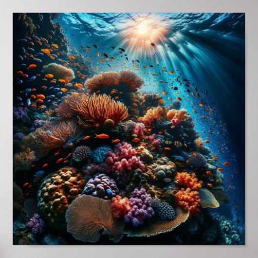 Kleurrijke Coral Reef Ocean Onderwater Scene Poster (Voorkant)