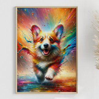 Kleurrijke Corgi Rainbow Splatter  Poster