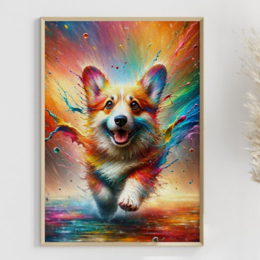 Kleurrijke Corgi Rainbow Splatter Poster