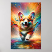 Kleurrijke Corgi Rainbow Splatter Poster (Voorkant)