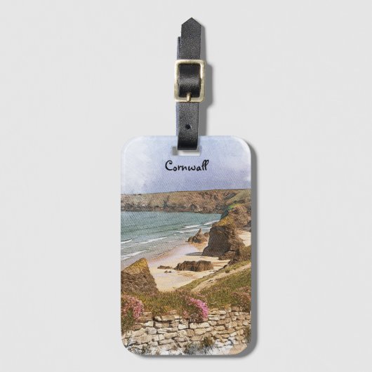 Kleurrijke Cornwall Engeland kustlandschap Bagagelabel (Voorkant (verticaal))