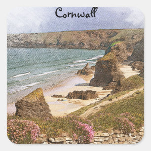 Kleurrijke Cornwall Engeland kustlandschap Vierkante Sticker