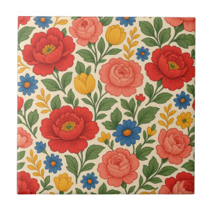 Kleurrijke Cottage Bloesems Tegeltje