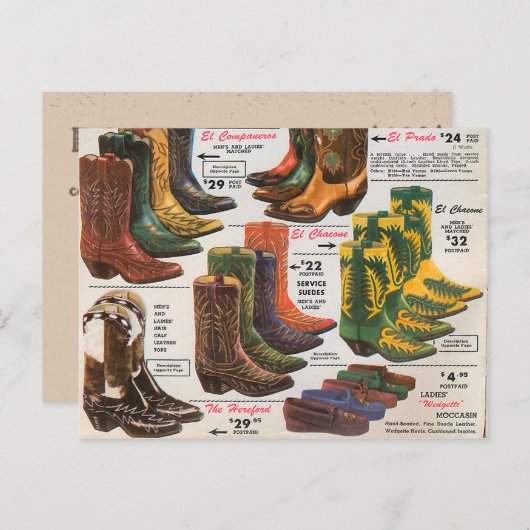  Kleurrijke Cowboy Laarzen & Moccasins Briefkaart (Voorkant / Achterkant)