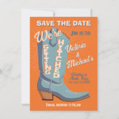 Kleurrijke cowboy western opslag de datum laars kaart (Voorkant)