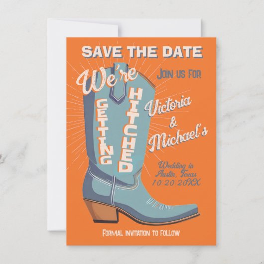 Kleurrijke cowboy western opslag de datum laars kaart (Voorkant)