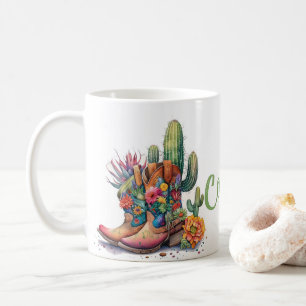 Kleurrijke Cowgirl Laarzen Bloemen en Cactus Koffiemok
