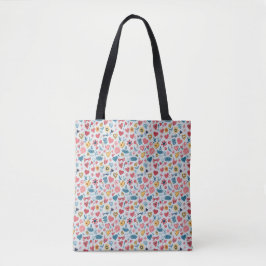 Kleurrijke Crayon Hearts and Flowers Canvas tas