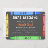 Kleurrijke Crayon Leraar Pensioen Uitnodigen Kaart (Voorkant)