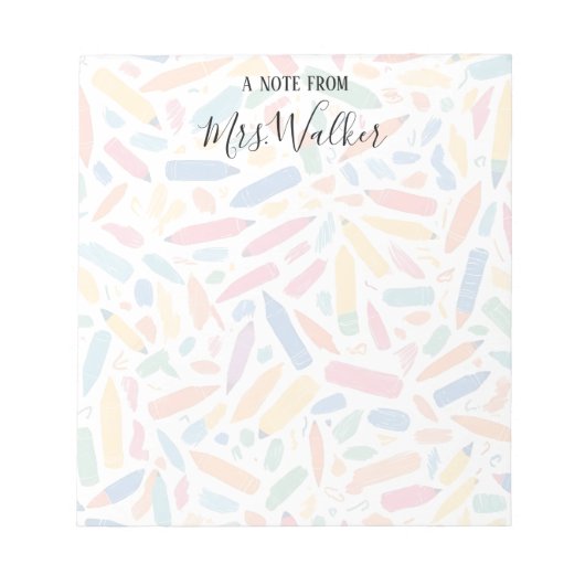 Kleurrijke Crayon Pattern Art Teacher Notitieblok (Voorkant)