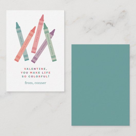 Kleurrijke Crayons Classroom Valentijn Kaart (Voorkant / Achterkant)
