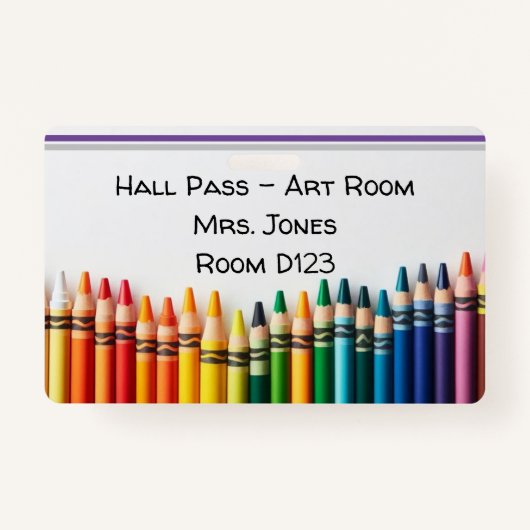 Kleurrijke Crayons Hall Pass Badge (Voorkant)