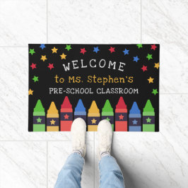 Kleurrijke Crayons Stars Welkom Leraar's Classroom Deurmat